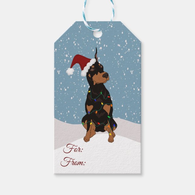 Etiquetas Para Regalos Navidades Doberman Pinscher (Anverso)