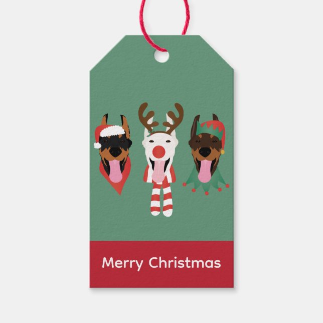 Etiquetas Para Regalos Navidades Dobermann Dogs (Anverso)