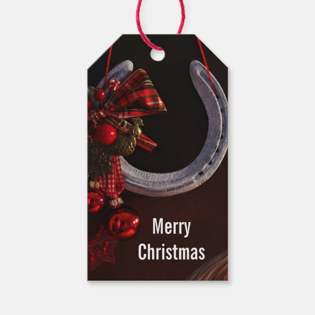 Etiquetas Para Regalos Navidades ecuestres colgando foto de herradura (Anverso)