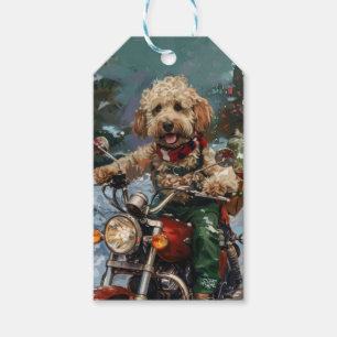 Etiquetas Para Regalos Navidades en motocicleta de Cockapoo Dog Riding