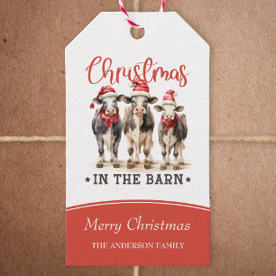 Etiquetas Para Regalos Navidades en vacas rusticas de granero en Santa Ha
