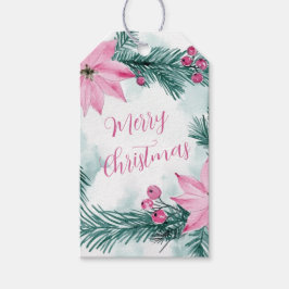 Etiquetas Para Regalos Navidades florales de Poinsettias Rosa