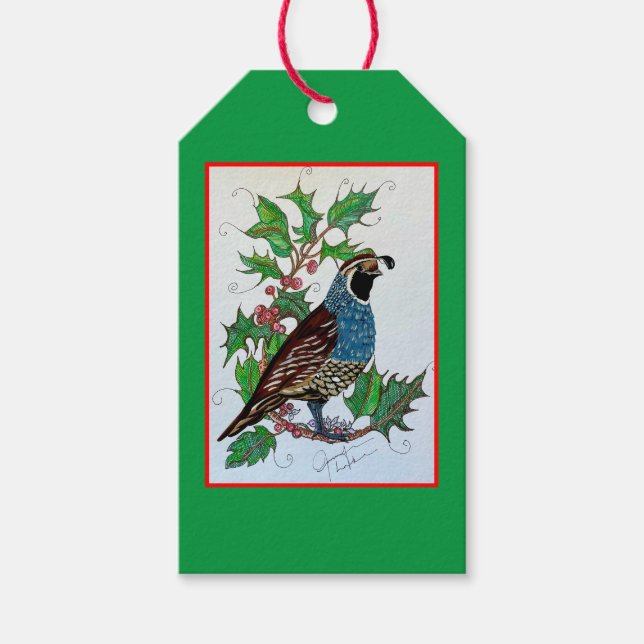 Etiquetas Para Regalos Navidades Holly Quail (Anverso)