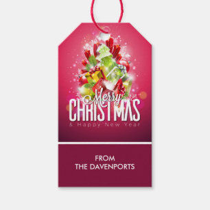 Etiquetas Para Regalos Navidades modernos envueltos de regalo y árbol - f