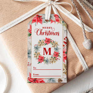 Etiquetas Para Regalos Navidades Monogramados Rústicos de Poinsettia