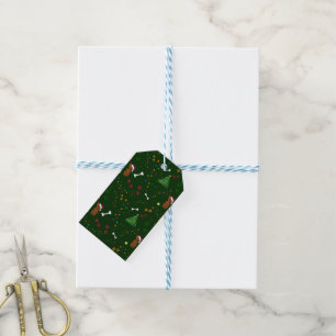 Etiquetas Para Regalos Navidades Perro marrón hueso pata luz de Santa Sat