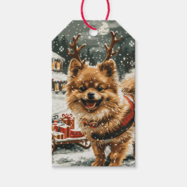 Etiquetas Para Regalos Navidades Perro reno Pomerania