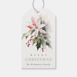 Etiquetas Para Regalos Navidades Poinsettia Berries Foliage Watercolor