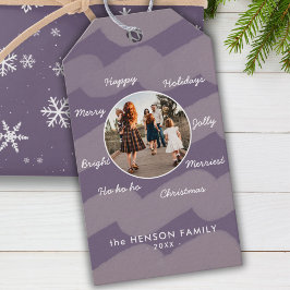 Etiquetas Para Regalos Navidades púrpura modernos desean foto familiar
