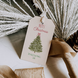 Etiquetas Para Regalos Navidades Retro Red Green Watercolor Bow Tree