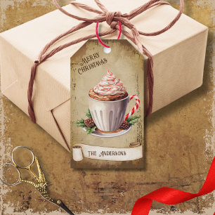 Etiquetas Para Regalos Navidades retro vintage Cup Peppermint Hot Cocoa