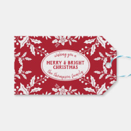 Etiquetas Para Regalos Navidades Rojo, Holly Blanco, Nombre de la familia