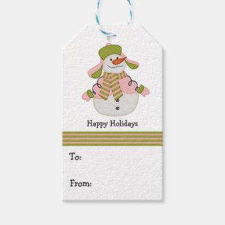 Etiquetas Para Regalos Navidades rosados y verdes Snowman