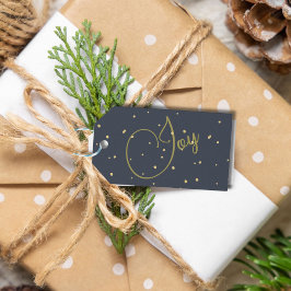 Etiquetas Para Regalos Navidades saludando a la alegría color dorado azul