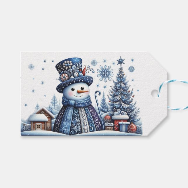 Etiquetas Para Regalos Navidades Snowmen (Frente (Horizontal))