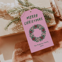 Etiquetas Para Regalos Navidades verdes de color rosa dibujados a mano co