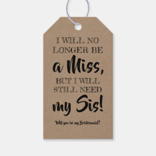 Etiquetas Para Regalos Necesita a mi hermana - Funny Bridesmaid Propuesta