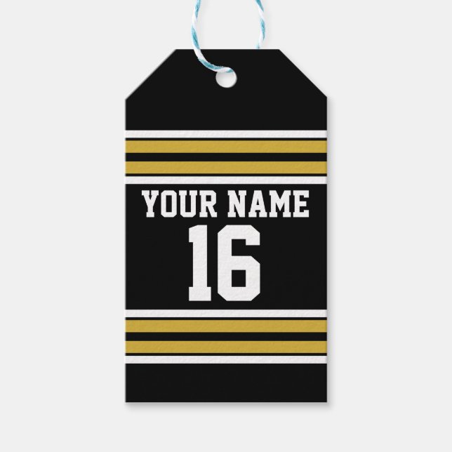 Etiquetas Para Regalos Negro con Gold White Stripes Team Jersey (Anverso)