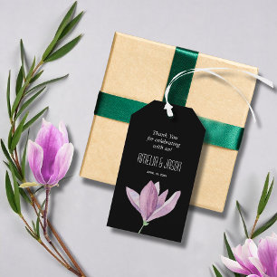 Etiquetas Para Regalos Negro Floral Púrpura Gracias