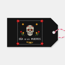 Etiquetas Para Regalos Negro gótico Dia de los Muertos Flor de azucar