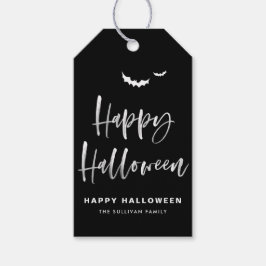 Etiquetas Para Regalos Negro y Blanco Feliz Halloween Pincel Caligrafía