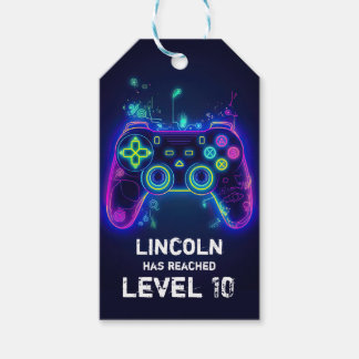 Etiquetas Para Regalos Neon Gamer Arcade Video Game Level Up Cumpleaños