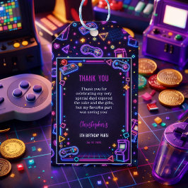 Etiquetas Para Regalos Neón Resplandor Juego Retro de Arcade Cumpleaños 8