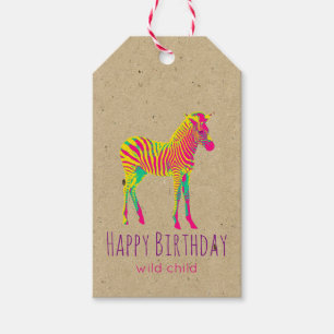 Etiquetas Para Regalos Neon Zebra Baby Animal Psychedelic Funky Retro