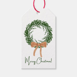 Etiquetas Para Regalos Neutral Brown Bow Wreath Christmas Gift Tag