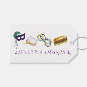 Etiquetas Para Regalos New Orleans Mardi Gras Beignet Beads Máscara Po'Bo