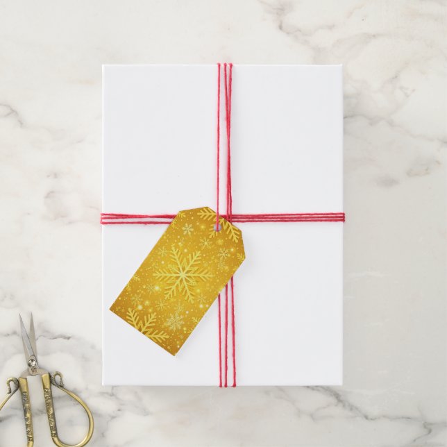 Etiquetas Para Regalos Nieve Dorada (Con cuerda)