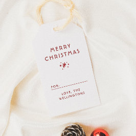 Etiquetas Para Regalos Nieve y espárragos familiares Red Merry Christmas