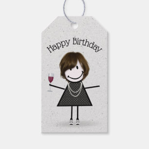 Etiquetas Para Regalos Niña con palo de cumpleaños con vino y zapatillas