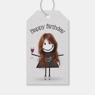 Etiquetas Para Regalos Niña con palo de cumpleaños con vino y zapatillas