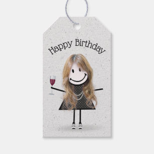 Etiquetas Para Regalos Niña con palo de cumpleaños con vino y zapatillas