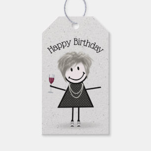 Etiquetas Para Regalos Niña con palo de cumpleaños con vino y zapatillas