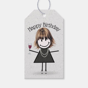 Etiquetas Para Regalos Niña con palo de cumpleaños con vino y zapatillas