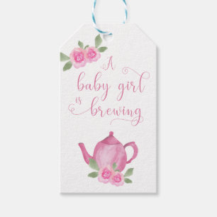 Etiquetas Para Regalos Niña está preparando tetera rosa y flores