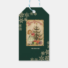 Etiquetas Para Regalos Niñas de pinos de época presentan copos de nieve