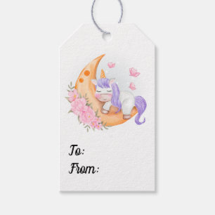 Etiquetas Para Regalos Niñera unicornio sobre la luna con flores regalo T