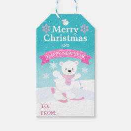 Etiquetas Para Regalos Niños Lindos Oso Polar y Copos de Nieve Navidad