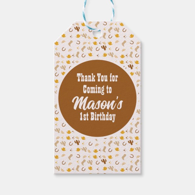 Etiquetas Para Regalos Noche de Rodeo Retro Cowboy Bohemian Cumpleaños (Anverso)