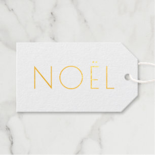 Etiquetas Para Regalos Noël blanco y oro minimalista tipografía elegante