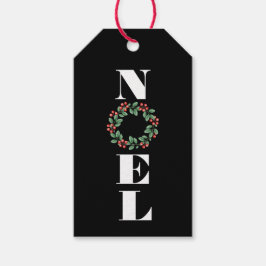 Etiquetas Para Regalos NOEL con Navidades Wreath sobre negro