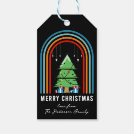 Etiquetas Para Regalos Nombre de Arco Retro de Feliz Navidad
