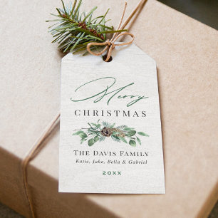 Etiquetas Para Regalos Nombre de familia Feliz Navidad Greenery rústica
