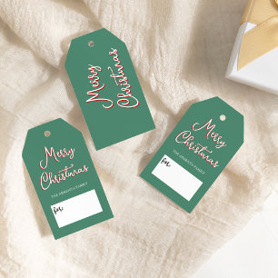Etiquetas Para Regalos Nombre de familia verde Holly Jolly Merry Christma