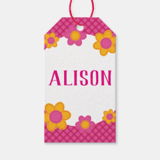 Etiquetas Para Regalos Nombre de niña a cuadros fucsia floral