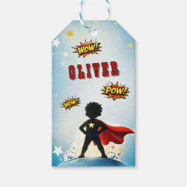 Etiquetas Para Regalos Nombre de niño superhéroe estilo cómic Cumpleaños