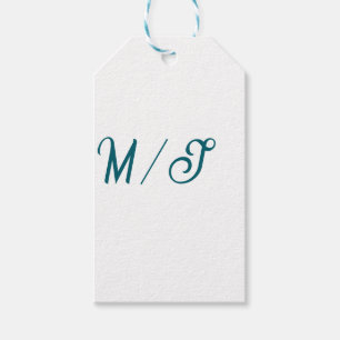 Etiquetas Para Regalos Nombre de pareja de boda monograma turquesa simple